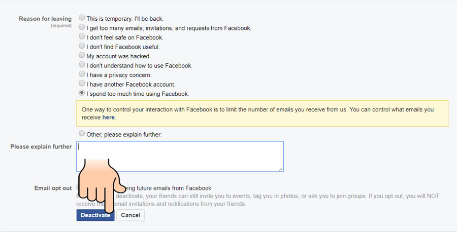 Deactivating your facebook account