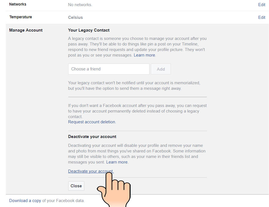 Deactivating your facebook account