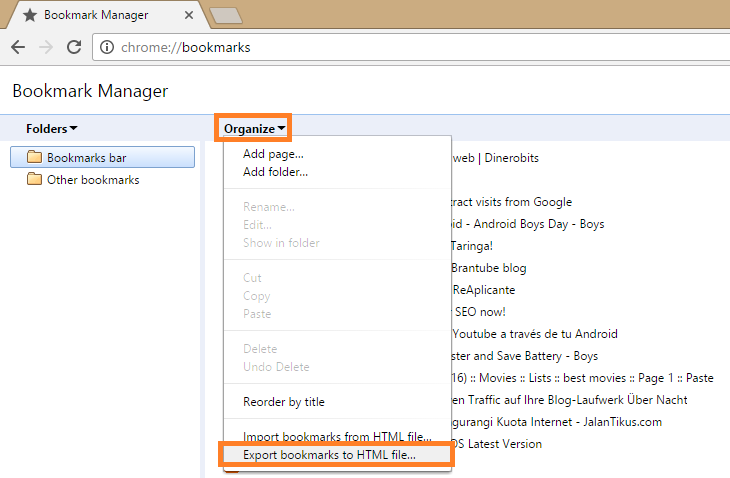 How to Export bookmarks from Chrome