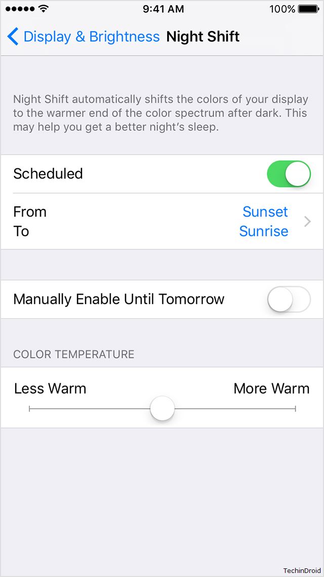 Night Shift mode Settings for iPhone & iPad