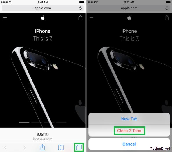 close all tabs safari ios 10