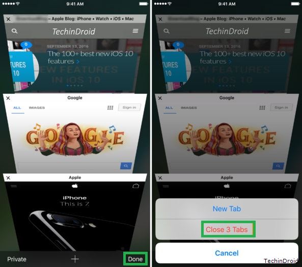 close all tabs safari ios 10