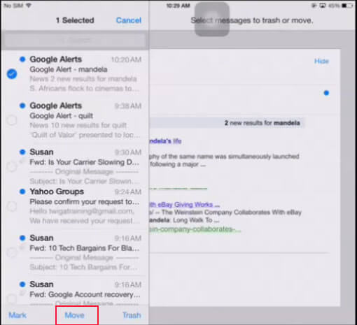 how to get email full screen on ipad