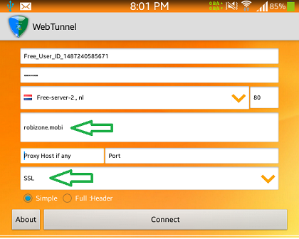 robi free net using web tunnel