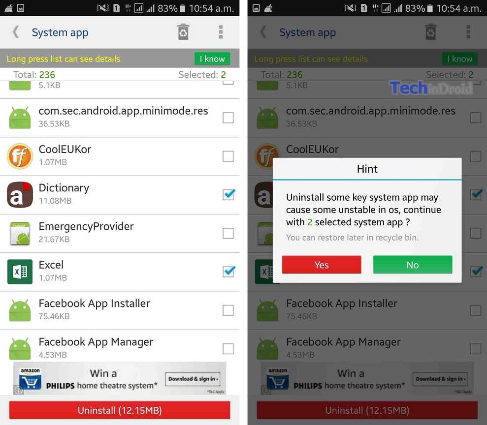 uninstall system apps on android without root