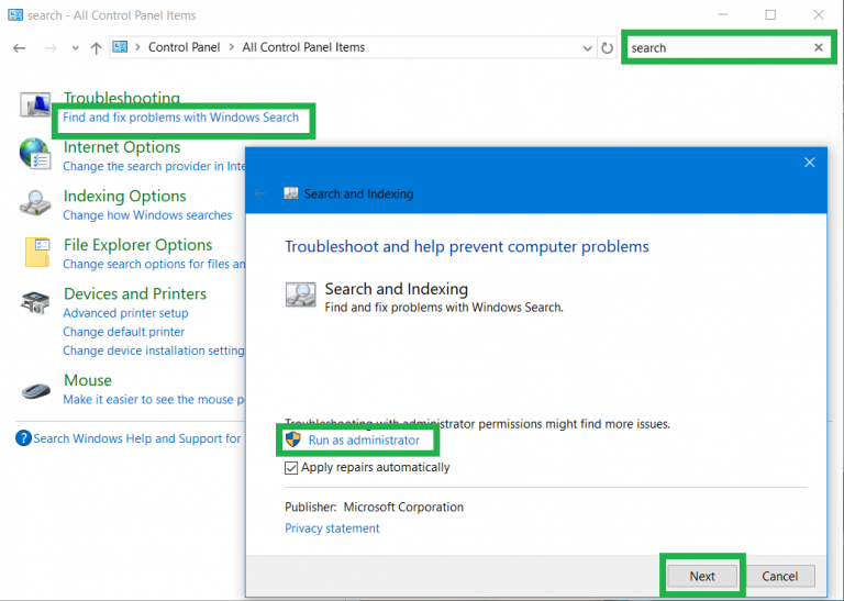 why isnt my search bar working windows 10