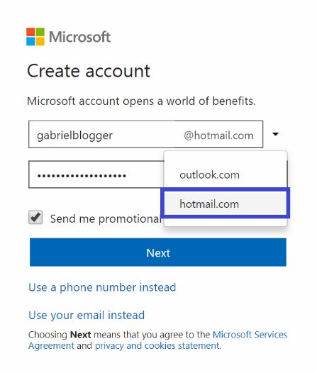 create hotmail account