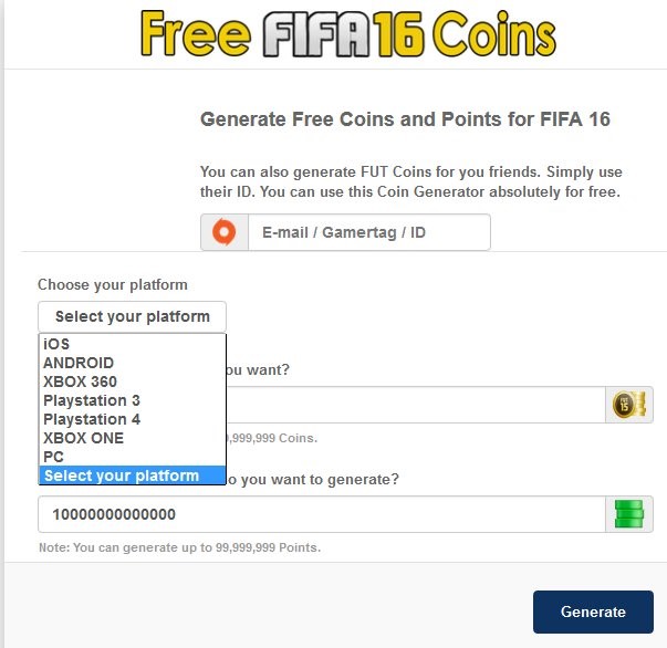 Free FIFA Coin Generator for PS4, Android, PS3, Xbox