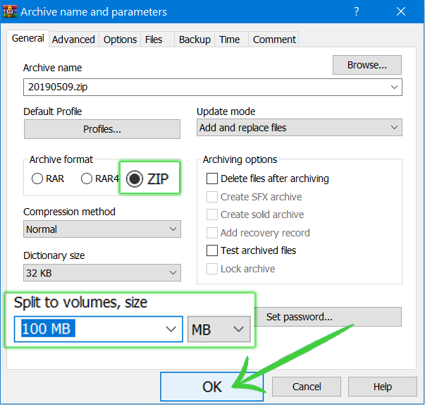 Winrar split file